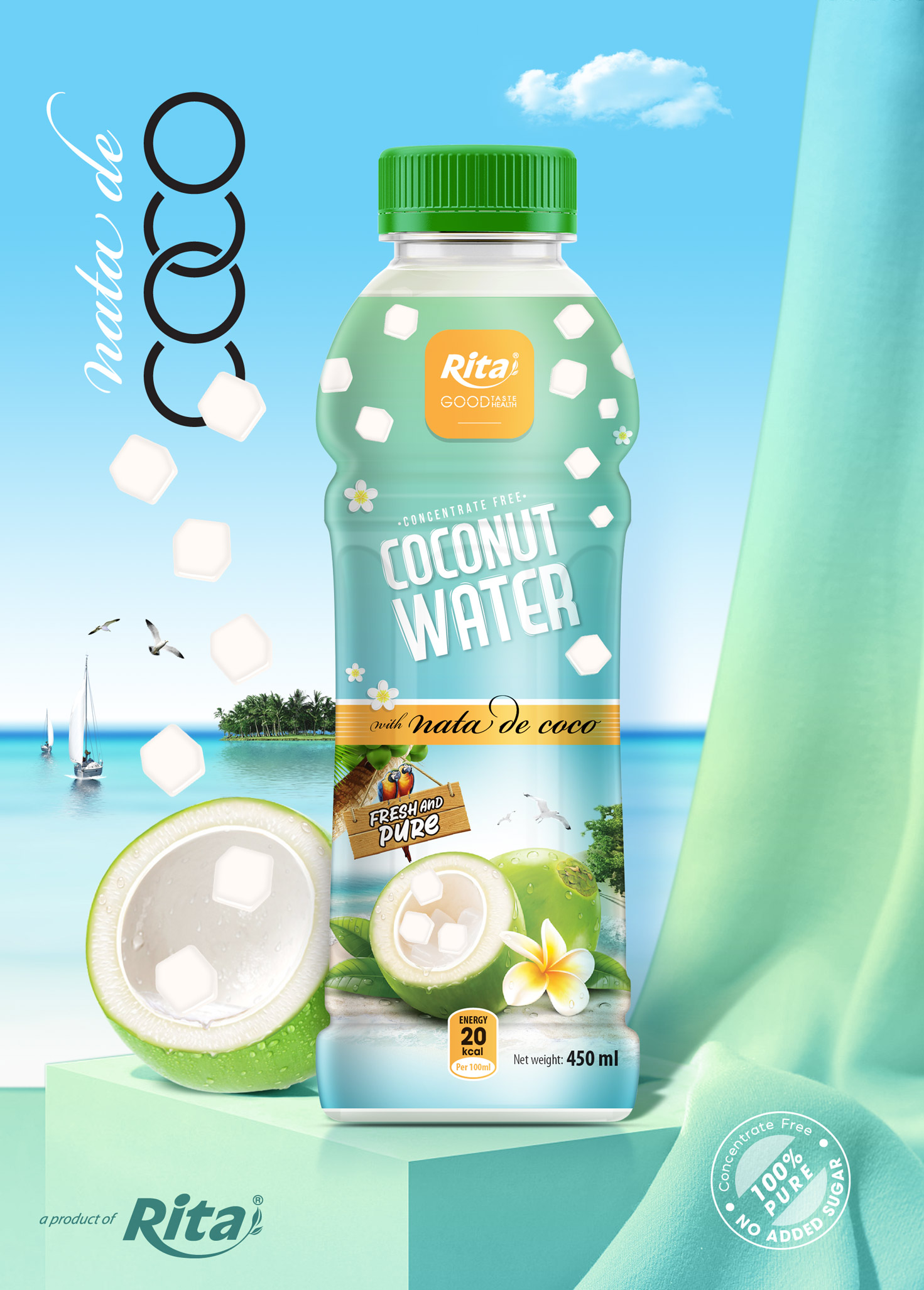 Poster Coco water with Nata de coco 450ml pet Eng