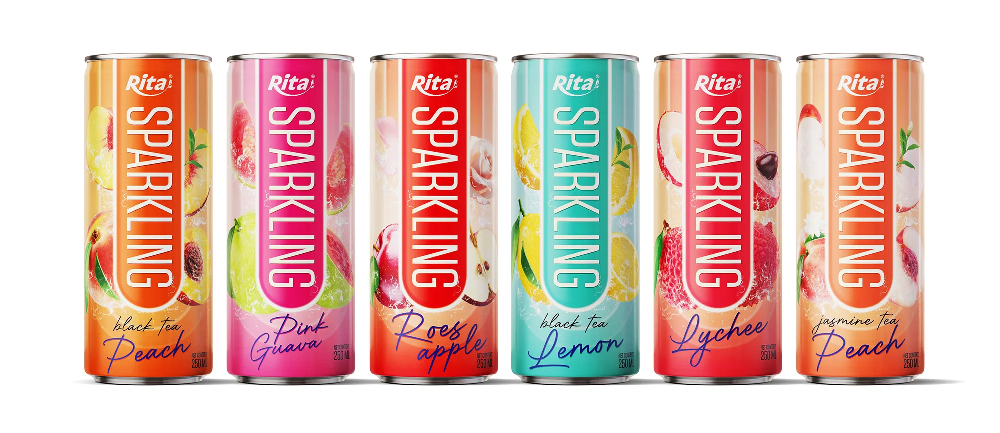 6 flavors Sparkling drink with fruit flavor 250ml can