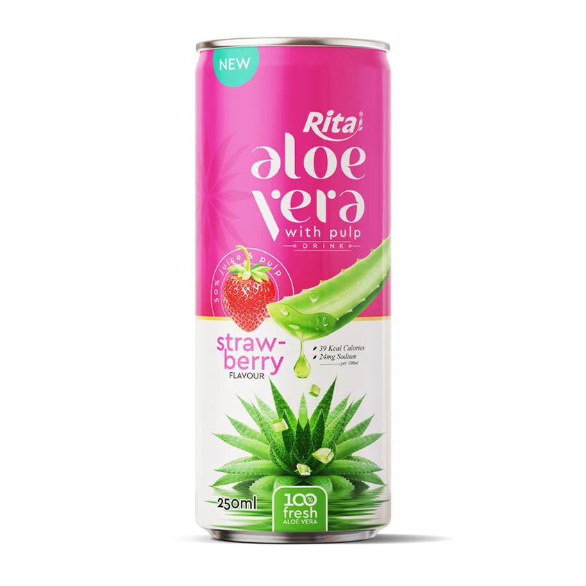 100 fresh aloe vera juice with strawberry flavor drink 250ml cans
