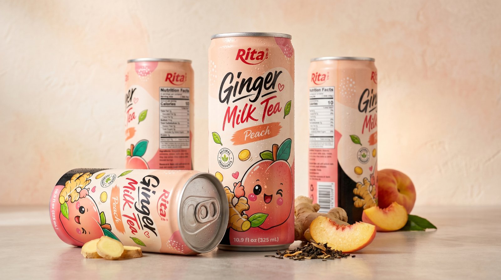 Ready-to-Drink Ginger Milk Tea with Peach Flavor 10.9 fl oz(325ml) Poster 1