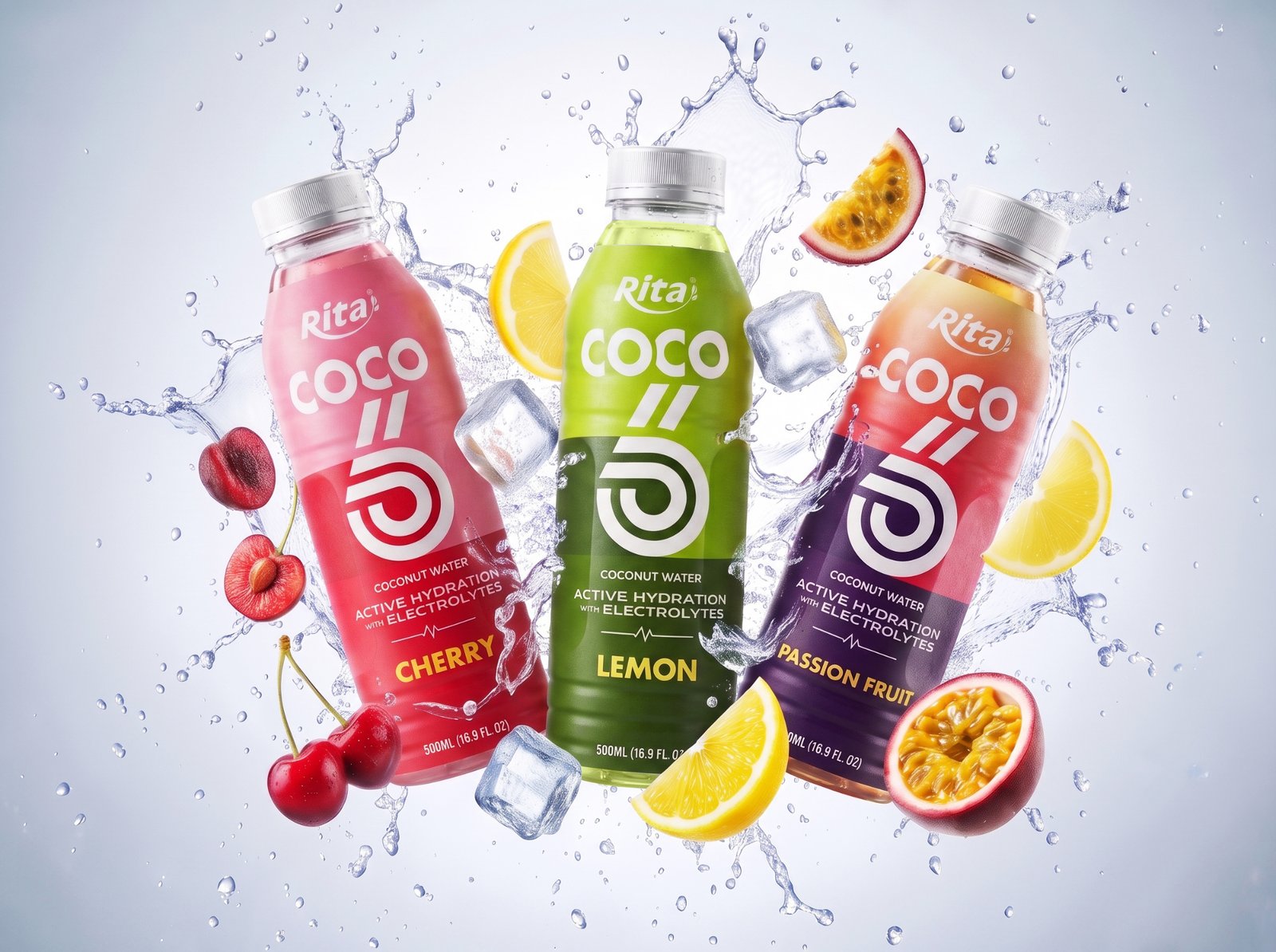 500ml Active Hydration Coconut Water with Electrolytes – Cherry Flavor Poster 1