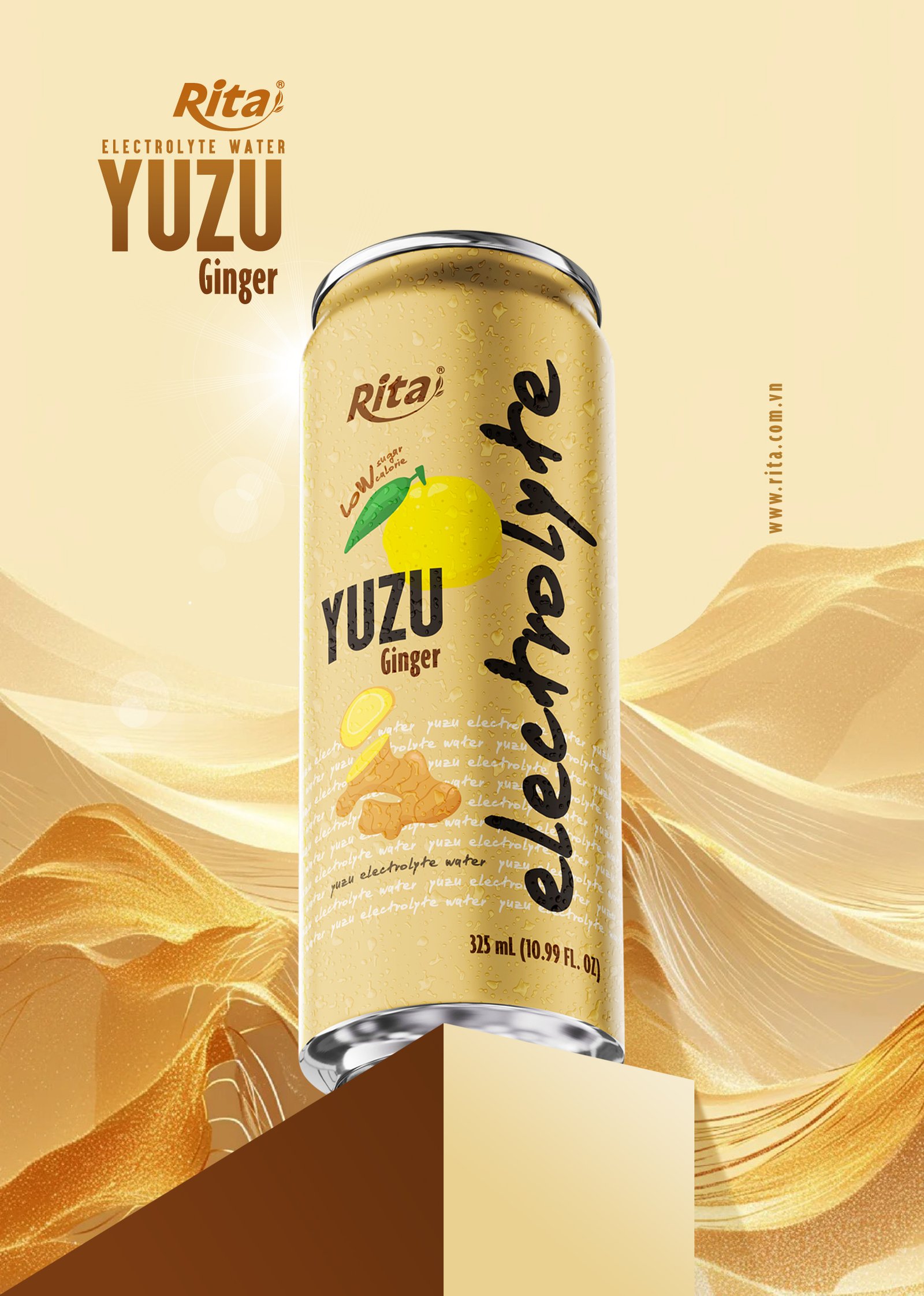 Yuzu Ginger Electrolyte Water Drink 325ml Low Sugar Hydration Beverage Poster 1