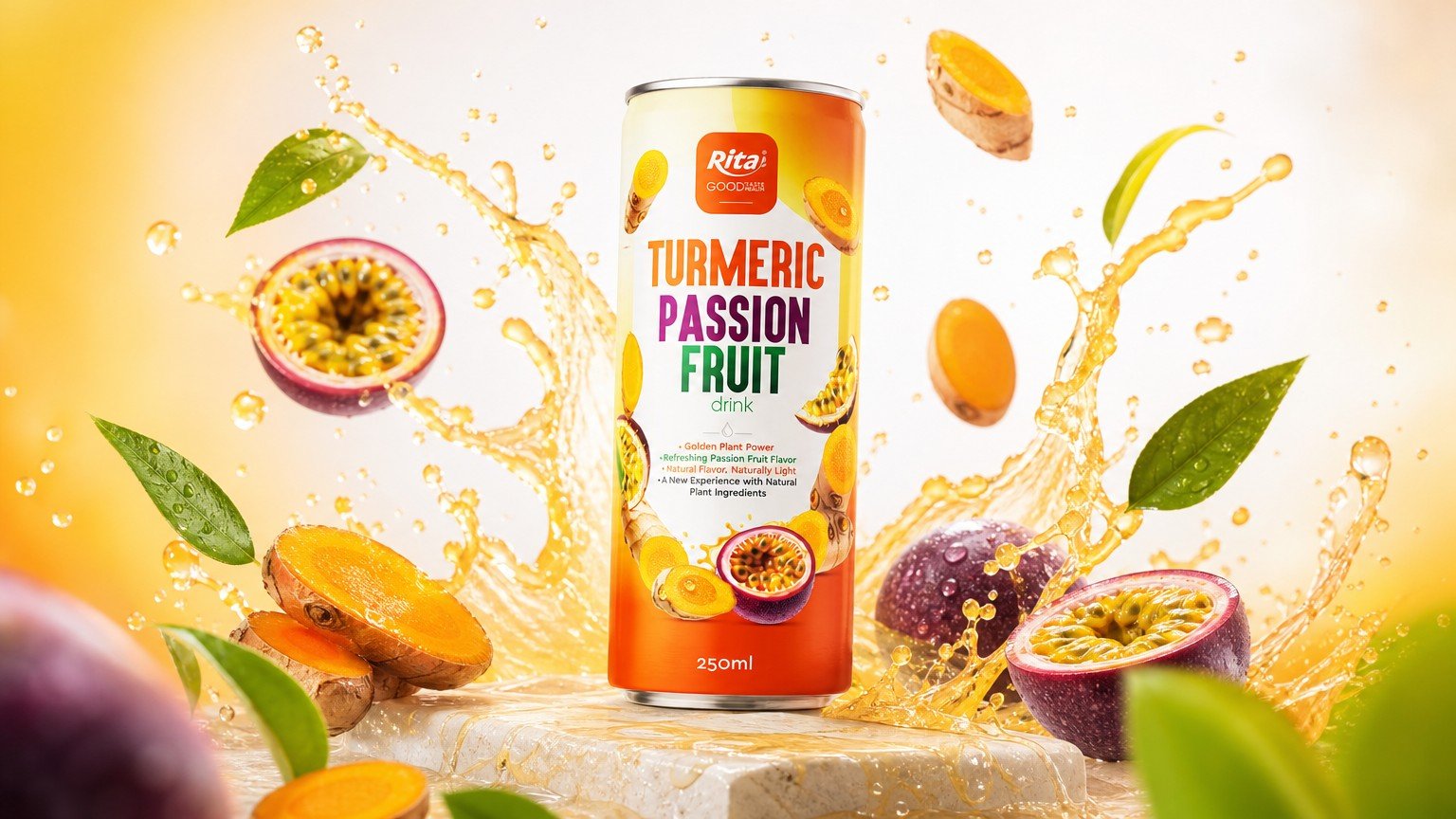 250ml Turmeric Passion Fruit Drink Slim Can OEM Beverage Poster 2