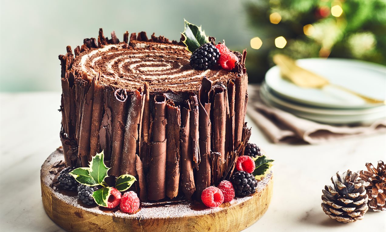 woodland yule log cake