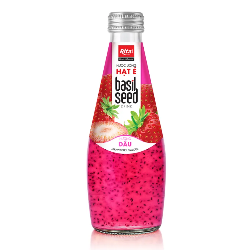 Strawberry Flavor Basil Seed Drink 290ml Glass Bottle Beverage