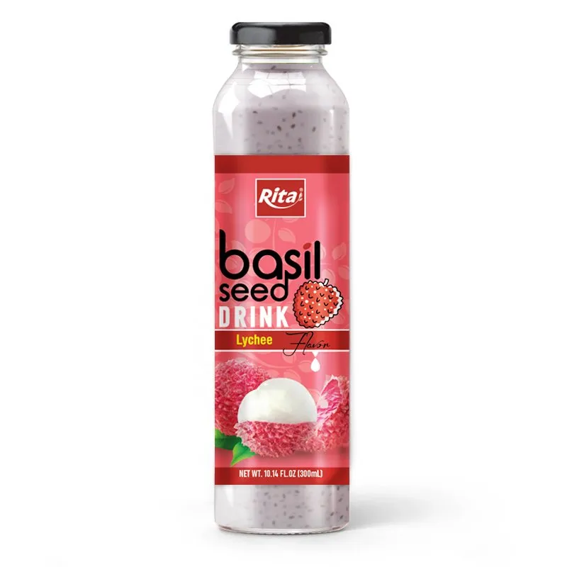 Basil Seed Drink Lychee Flavor 300ml Glass Bottle Beverage