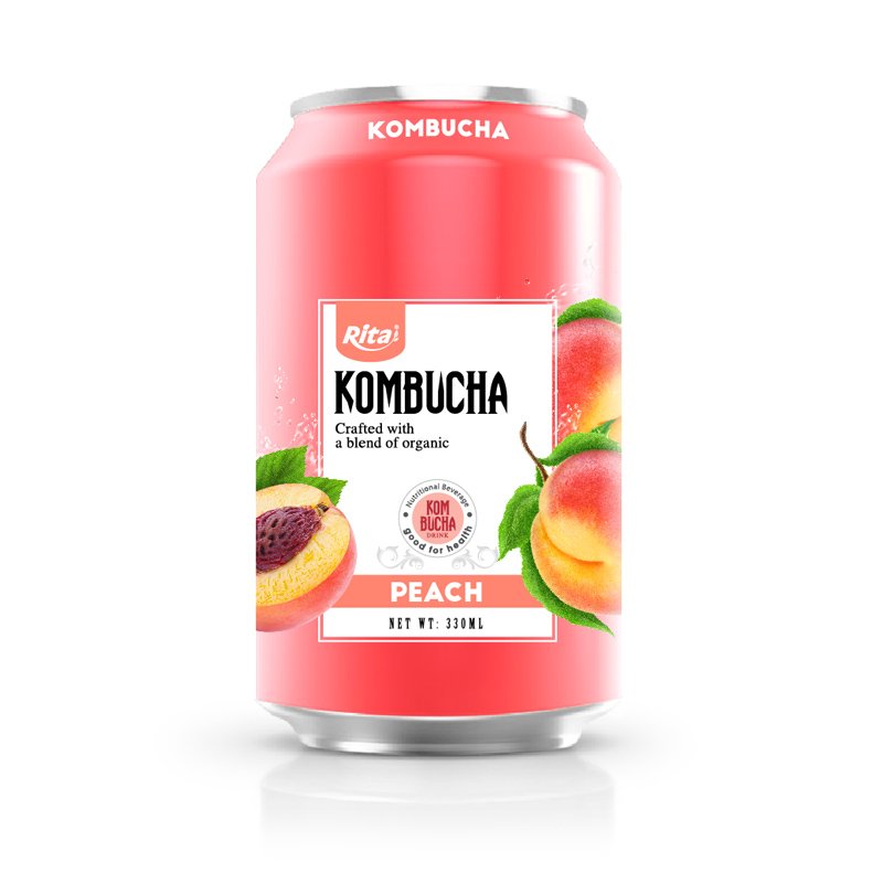 Peach kombucha 330ml can