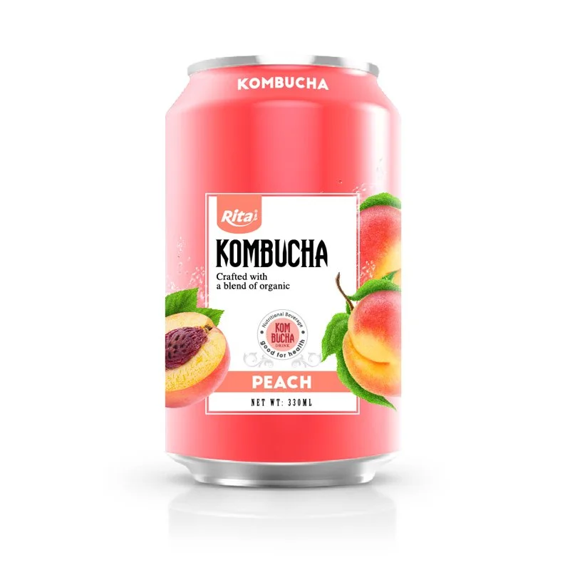 Peach kombucha 330ml can