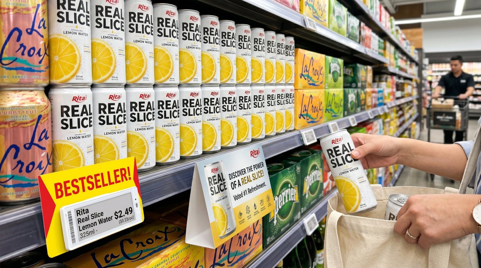 Real Lemon Slice Inside Sparkling Water 325ml Slim Cans– Refreshing Beverage Poster 2