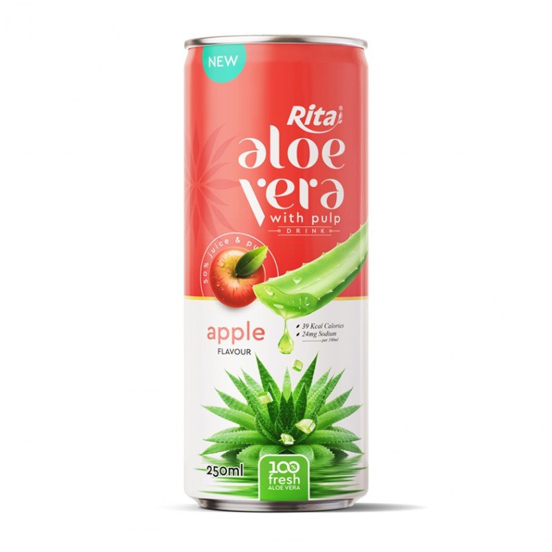 100 fresh aloe vera juice with apple flavor drink 250ml cans