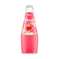 Falooda Drink - Milk Drink With Basil Seed Mixed Nata De Coco With Strawberry Flavour