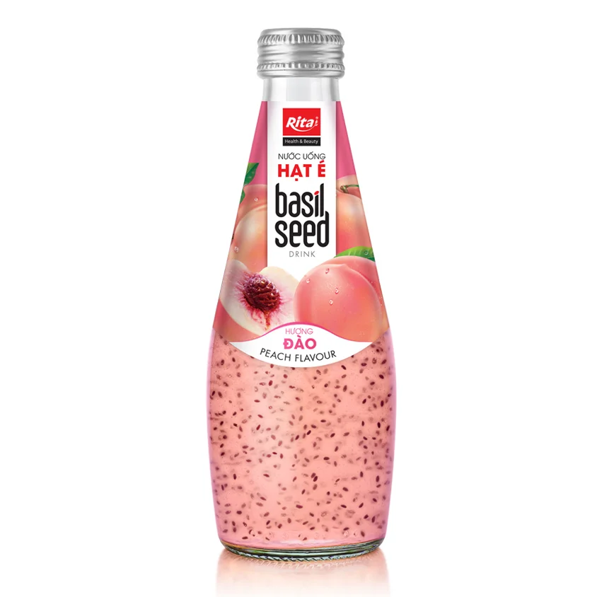 Peach Flavor Basil Seed Drink 290ml Glass Bottle Beverage Manufacturer
