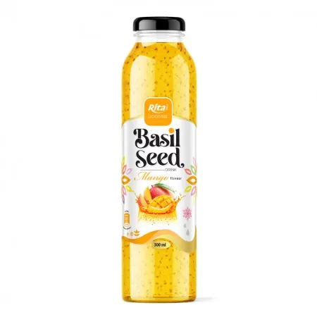 300ml Glass Bottle Basil Seed Drink With Mango Flavor Beverage