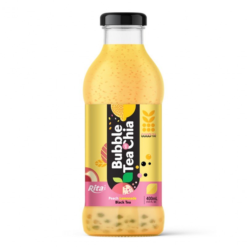 Bubble Tea with Chia 400ml glass bottle Peach 1