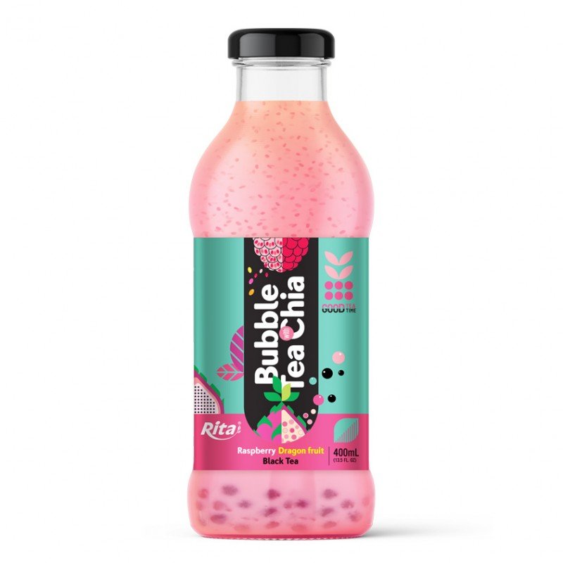 Bubble Tea with Chia 400ml glass bottle Raspberry