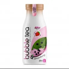 Glass bottle 280ml Bubble Tea with tapioca pearls and strawberry 