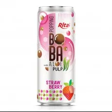 Popping Boba drink with Aloe vera Pulp and strawberry 320ml