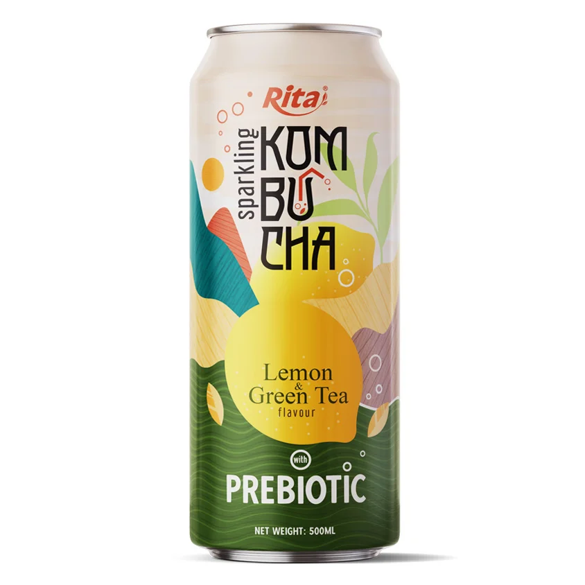 500ml Can Sparkling Kombucha Lemon and Green Tea with Prebiotic ...