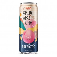 Sparkling Peach Flavor Kombucha Tea Drink with Prebiotic 320ml cans