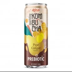 Sparkling Pear and Ginger Flavor Kombucha Drink with Prebiotic 320ml cans
