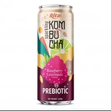 Sparkling Raspberry and Lemonade  Flavor Kombucha Tea with Prebiotic 320ml cans